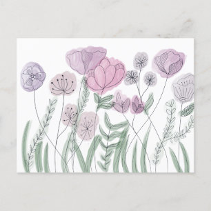 Carte Postale Faire-part Blooms Fleurs sauvages aquarelles