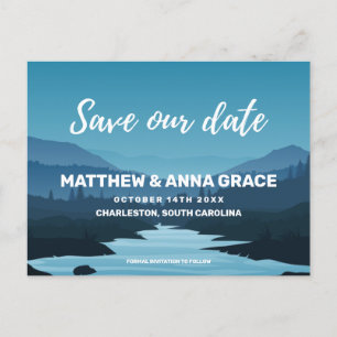 Carte Postale Faire-part Blue Adventure Travel Mountains Sauvez la date