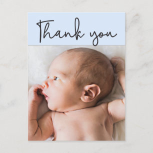 Carte Postale Faire-part Blue - Baby boy Photo merci Script Birth