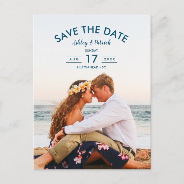 Carte Postale Faire-part Blue Beach Ocean Seaside Wedding Enregistrer la da (Devant)