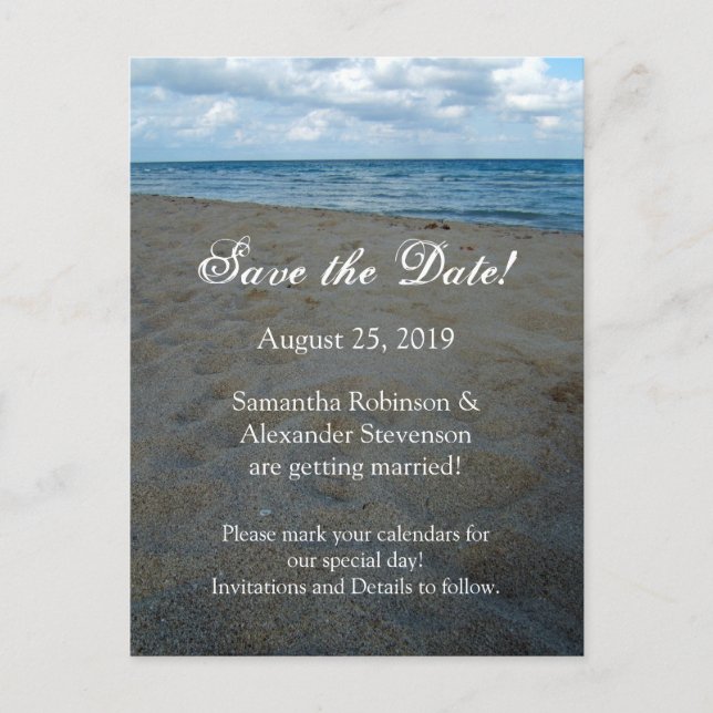 Carte Postale Faire-part Blue Brown Sands Beach Wedding Enregistrer la cart (Devant)