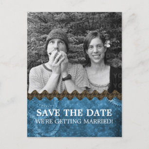 Carte Postale Faire-part Blue Chic Steampunk Photo Enregistrer la date Cart