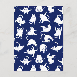 Carte Postale Faire-part Blue Funny Chat En Yoga Sports
