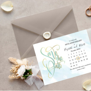 Carte Postale Faire-part Blue Gold 50e anniversaire à retenir