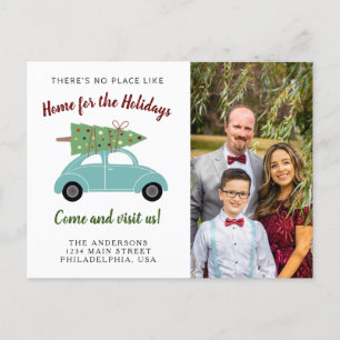 Carte Postale Faire-part Blue Green Car Christmas Tree Photo Holiday Moving