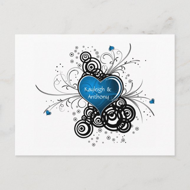 Carte Postale Faire-part Blue Heart Black Swirls Enregistrer La Date (Devant)