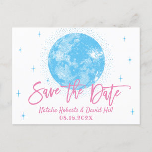 Carte Postale Faire-part Blue Moon & Stars Mariage céleste Enregistrer la d