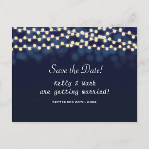 Carte Postale Faire-part Blue Night Sky String Lights Enregistrer Date Cart
