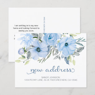 Carte Postale Faire-part Blue Peony Floral Ma nouvelle adresse