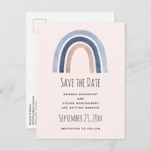 Carte Postale Faire-part Blue Rainbow Boho Design Enregistrer la date Maria