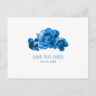 Carte Postale Faire-part Blue Watercolor Roses mariage Enregistrer la date