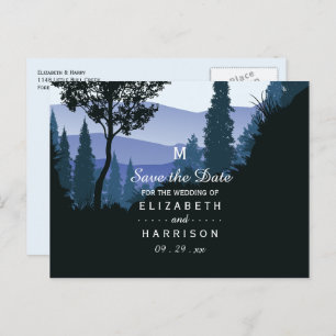 Carte Postale Faire-part Blue Woodland Forest, Mariage rustique Sauvez la d