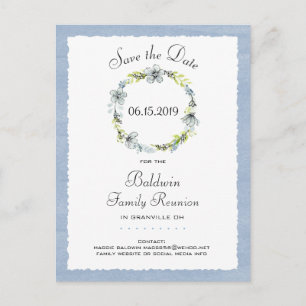 Carte Postale Faire-part Blue Wreath Country Family Reunion Enregistrer la 