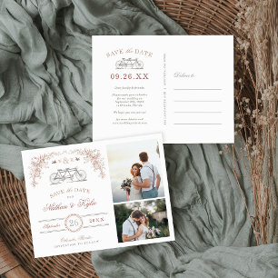 Carte Postale Faire-part Blush and Taupe Bicycle 2 Photo Enregistrer la dat