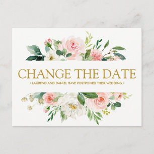 Carte Postale Faire-part Blush moderne   MARIAGE Gold CHANGER LA DATE