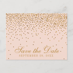 Carte Postale Faire-part Blush Pink & Gold Confetti Mariage Enregistrer La