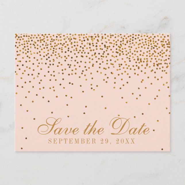Carte Postale Faire-part Blush Pink & Gold Confetti Mariage Enregistrer La  (Devant)