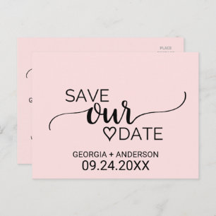 Carte Postale Faire-part Blush Pink Simple Calligraphie Sauvez notre date
