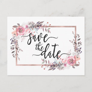 Carte Postale Faire-part Blush & Rose Gold encadré mariage Enregistrer la d
