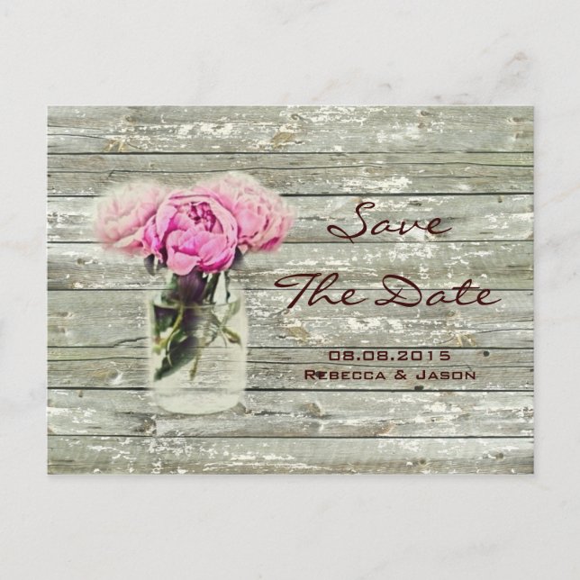 Carte Postale Faire-part bocal mason rose rustique mariage save the date (Devant)