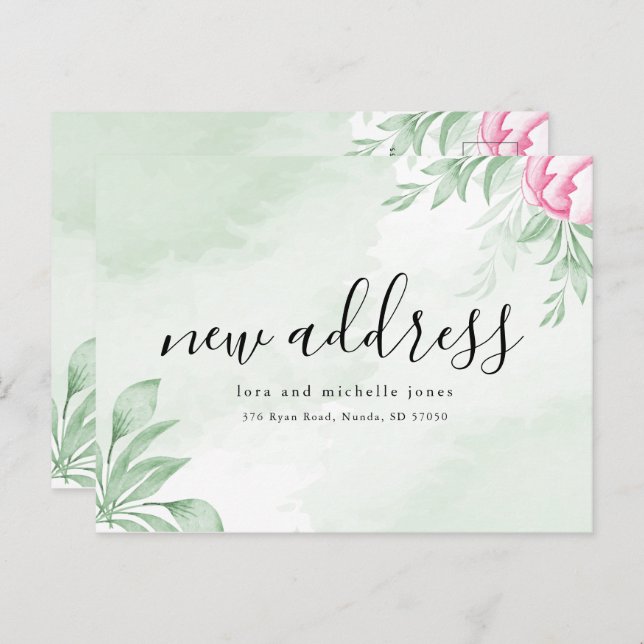 Carte Postale Faire-part Boho Aquarelle Eucalyptus Nouvelle Adresse Déménag (Devant / Derrière)