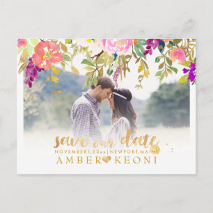 Carte Postale Faire-part Boho Aquarelle Floral Été Enregistrez la Date