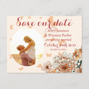 Carte Postale Faire-part Boho Blush Photo Buttery Floral Enregistrer la dat