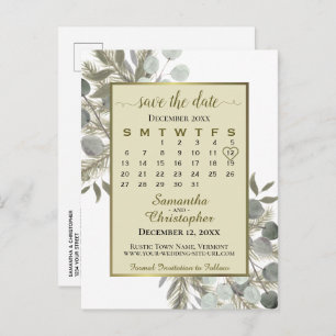 Carte Postale Faire-part Boho Eucalyptus & Pine Gold Enregistrer le calendr
