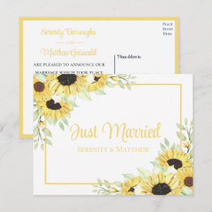 Carte Postale Faire-part Boho Floral Jaune Tournesol Mariage Juste Mariés