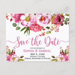 Carte Postale Faire-part Boho Mariage Typographie Florale Aquarelle Rose