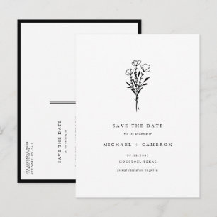 Carte Postale Faire-part Boho noir minimaliste Botanique Enregistrer la dat