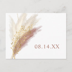 Carte Postale Faire-part Boho Pink Gold Pampas Grass Sauvez la date