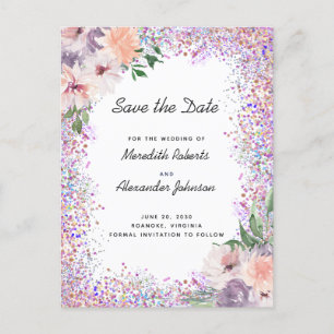 Carte Postale Faire-part Boho Purple Peach Floral Parties scintillant Enreg
