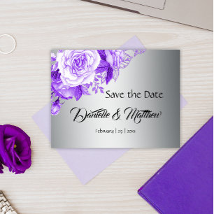Carte Postale Faire-part Boho Purple Rose Bouquet Silver Wedding RSVP