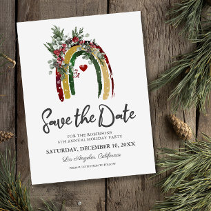Carte Postale Faire-part Boho Rainbow Christmas Party Enregistrer la date