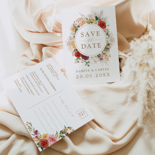 Carte Postale Faire-part Boho Rustique Pampas Mariage de verdure en herbe