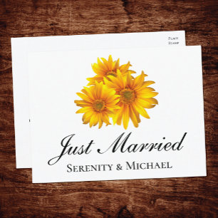 Carte Postale Faire-part Boho Sunflowers Jaune Floral Juste Marié Mariage