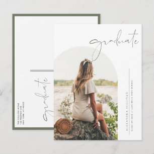 Carte Postale Faire-part Boho Taupe Green Minimalist Arch Photo Graduation