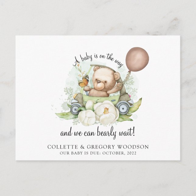 Carte Postale Faire-part Boho Teddy Bear Brown Green Bearly Wait Pregancy (Devant)