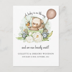 Carte Postale Faire-part Boho Teddy Ours Brown Sage Green Bearly Wait Anno