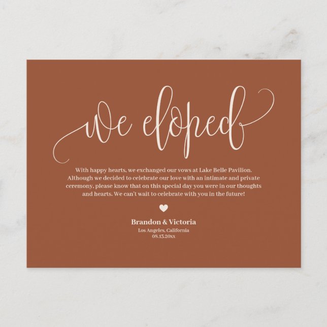 Carte Postale Faire-part Boho Terracotta Joli Script Mariage Elopement (Devant)