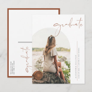 Carte Postale Faire-part Boho Terracotta Minimaliste Arc Photo Graduation