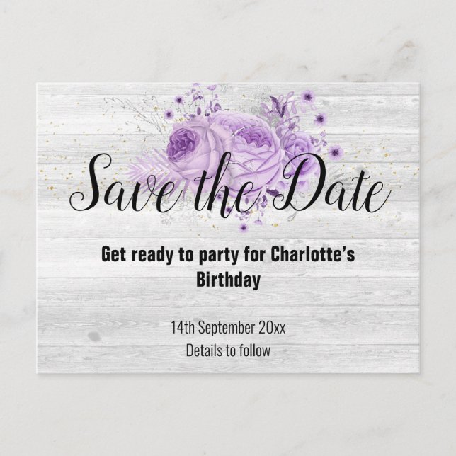 Carte Postale Faire-part Bois blanc rustique Floral Lilac (Devant)