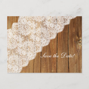 Carte Postale Faire-part Bois de campagne dentelle vintage bois Sauvegarder