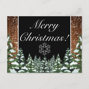 Carte Postale Faire-part Bois enneigé noir et forêt Joyeux Noël