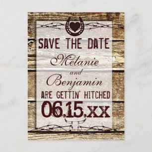 Carte Postale Faire-part Bois rustique Enregistrer la date Obtenir hitched
