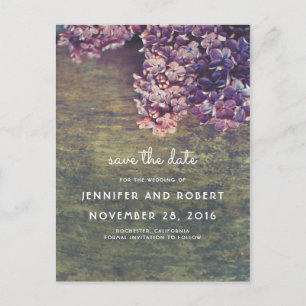 Carte Postale Faire-part Bois rustique et Lilacs violet Floral Enregistrer 