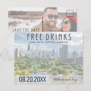 Carte Postale Faire-part Boissons Gratuites Mariage sur la ligne d'horizon 