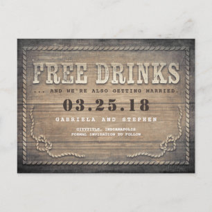 Carte Postale Faire-part Boissons gratuites   Rustic Wood Funny Enregistrer