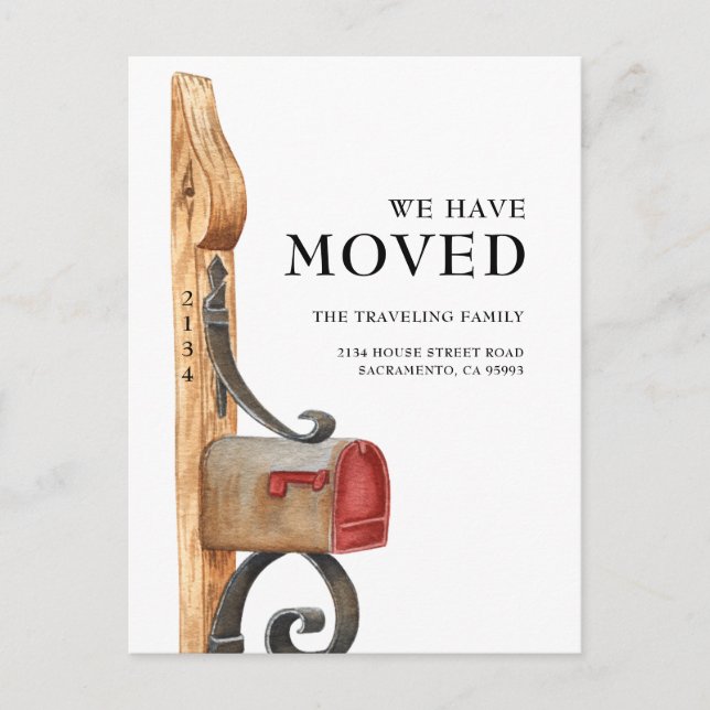 Carte Postale Faire-part Boîte aux lettres aquarelle Nous avons déplacé Fai (Devant)